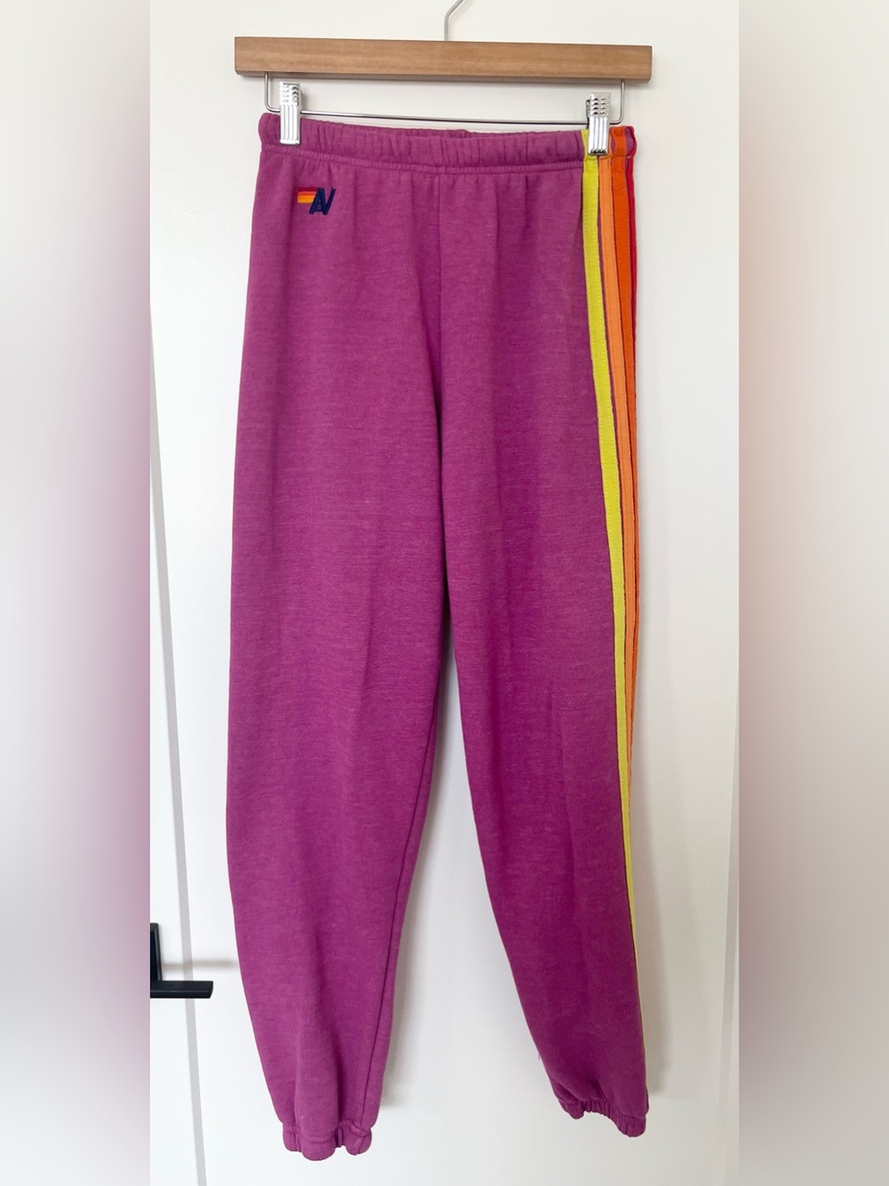 Aviator Nation 5 Stripe Sweatpants Magenta Orange Yellow Women’s Size Small - Picture 4 of 12